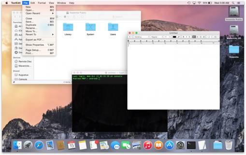 Screenshot of OS X Yosemite desktop with folders open